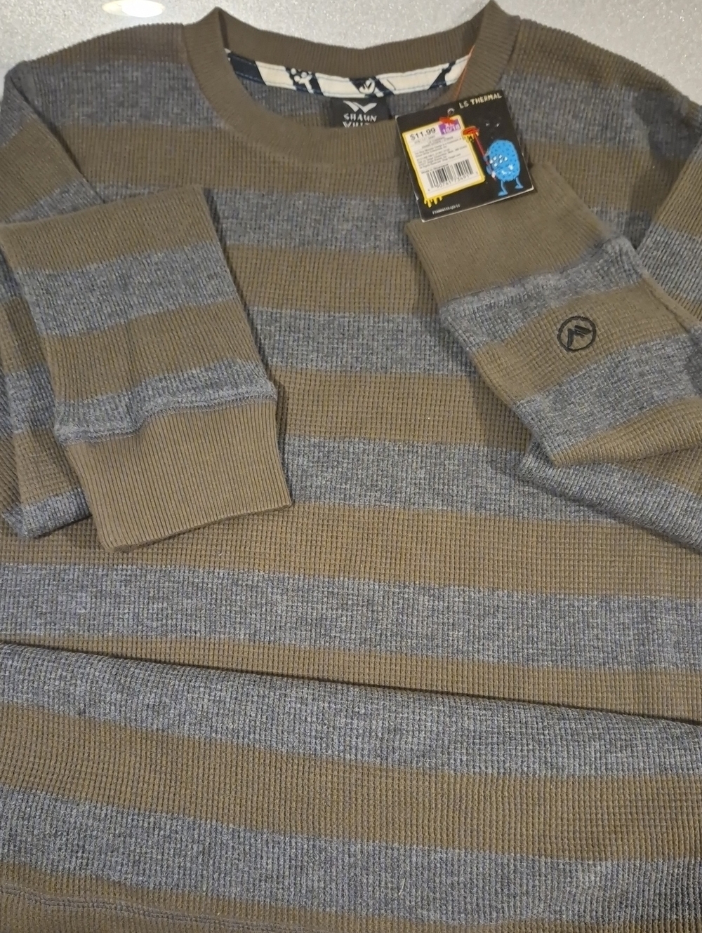 Shaun White Olive and Heather Gray Striped Crewneck Thermal